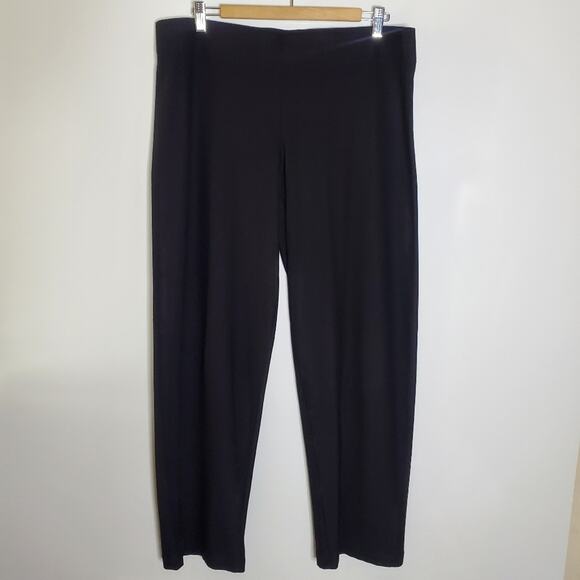 Eileen Fisher Black stretchy Knit casual pull on pants Size Large Viscose/Rayon - Picture 2 of 9